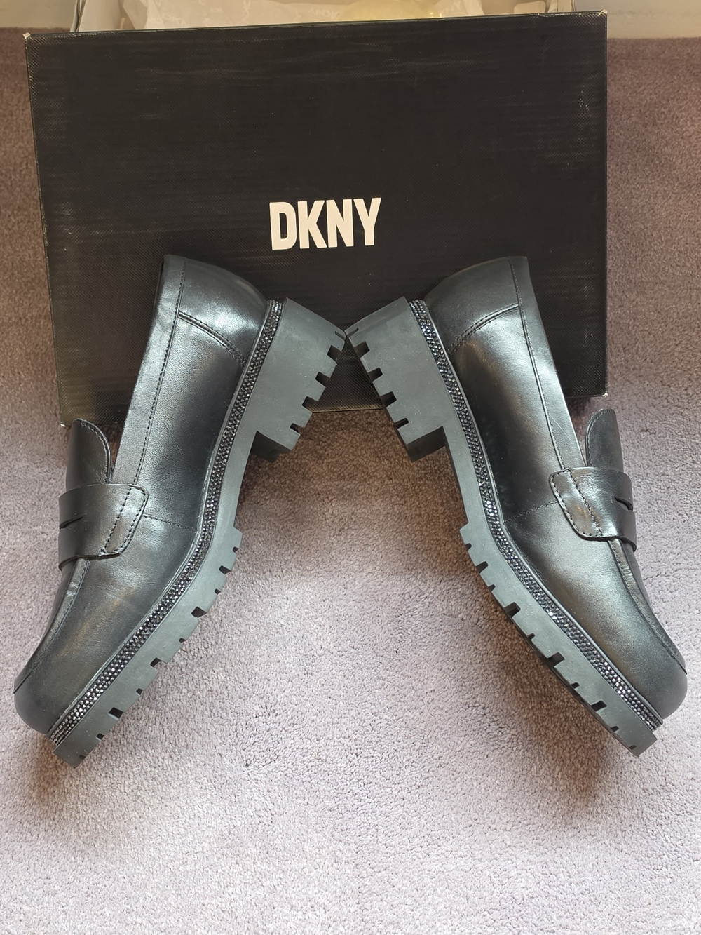 Donna Karan Black Lug-Sole Leather Penny Loafer - Picture 8 of 10